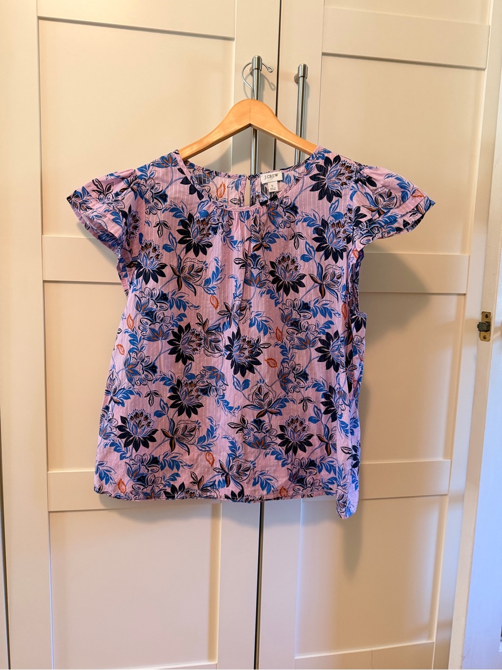 J. Crew Lavender Floral Cap-Sleeve Blouse